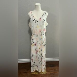 White House Black Market Floral Pleated Midi Dress